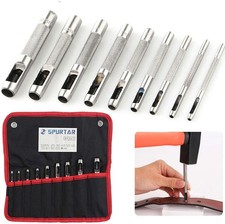 Spurtar 9 PCS Leather Hollow Round Hole Punch 3/32''-25/64'' 9 Pieces, Silver