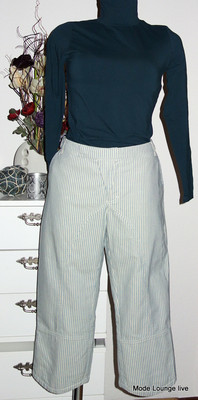 Noa Noa Pants Beige Blue Striped Ivory Size 40 Cotton 3/4