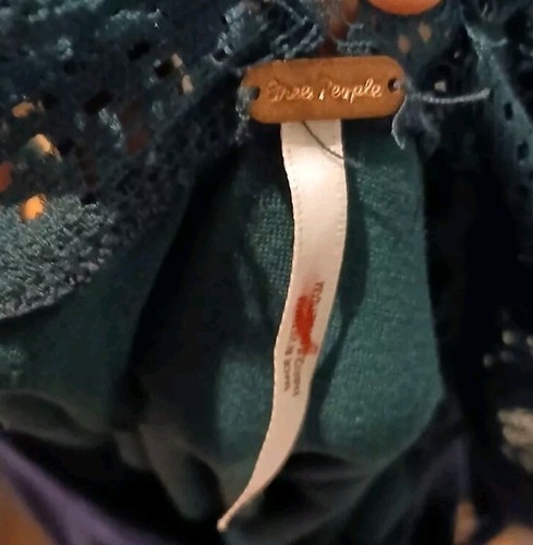 Free People Vestito Swing Piccolo Nero Con Pizzo Verde Fata Gotico Boho Festival - Foto 8 di 8