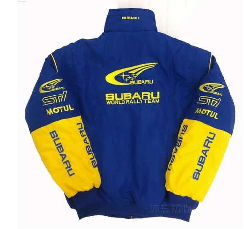 Adults F1 Team Racing Subaru Embroidery Cotton Padded Zip Racing Jacket Black*/ - Picture 5 of 10