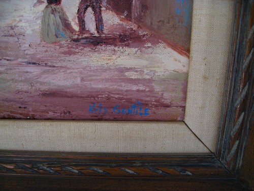 Antikes Gemälde Öl auf Leinwand - Dorftore - signiert Kris Gentile - Bild 3 von 6