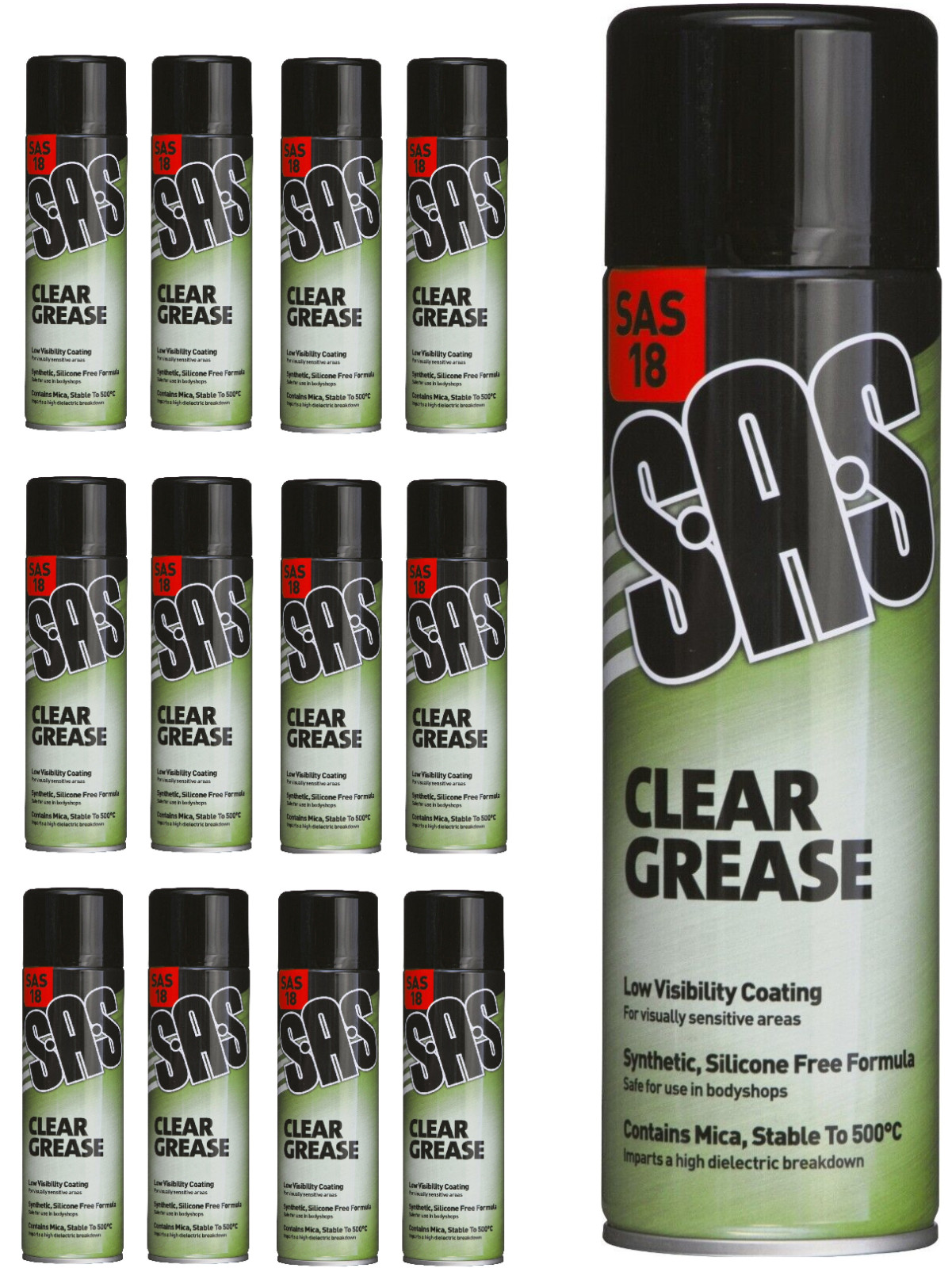 12 x SAS Clear Grease Spray Lube Lubricant Car Door Lock Window 500ml - SAS18x2