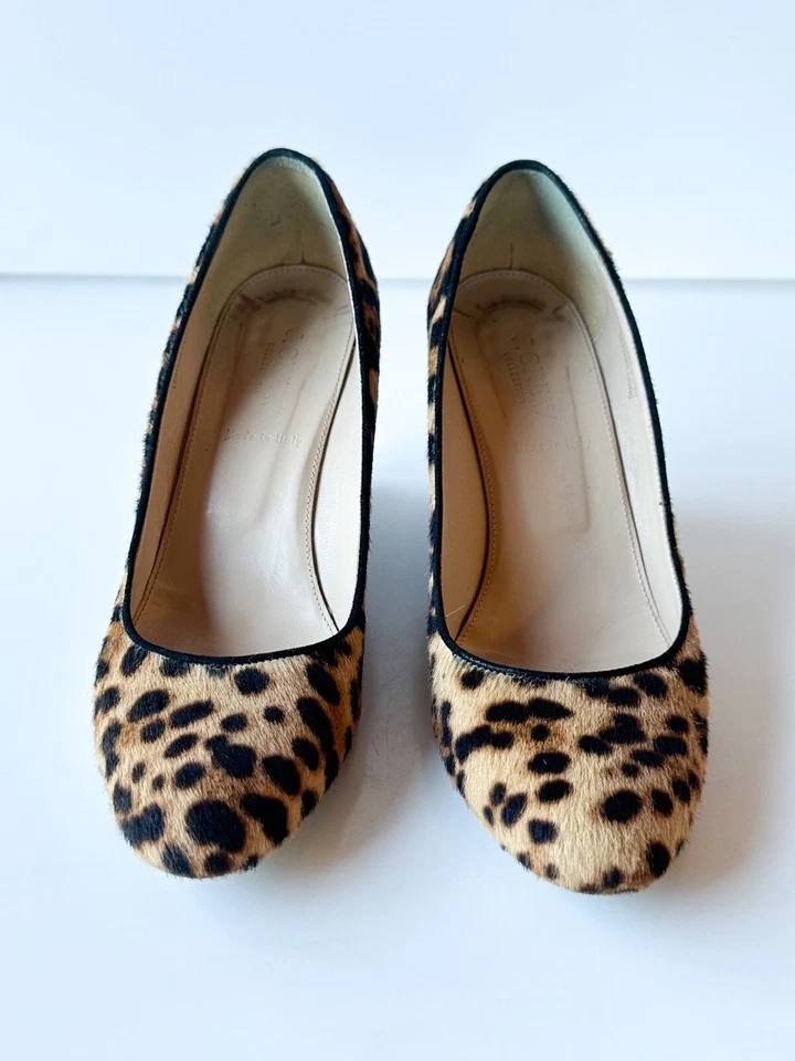 J Crew Womens Leopard Calf Hair Animal Print Wedge 7 Comfort Tan Business Sylvia - Image 3 of 4