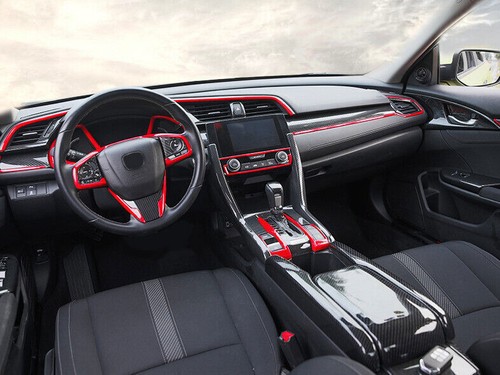 Juego completo interior decoración cubierta embellecedor para Honda Civic 10º 16-2021 rojo brillante - Imagen 3 de 11