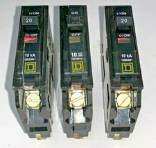 SQUARE D CIRCUIT BREAKER, ASST., 1 POLE, 20 AMP, 10 KA, 120/240 VOLT, LOT OF 3