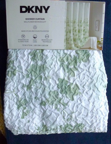 New DKNY Wallflower SHOWER CURTAIN Watercolor Green Floral Microsculpt ...