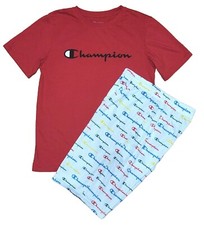 Champion Youth XL Multi-colored Logo AOP Mesh Shorts Red Crewneck Tshirt Set