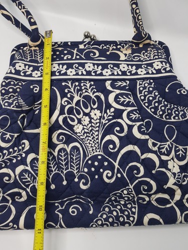 Vera Bradley Kiss Lock Closure Shoulder Bag Blue & White Twirly Birds Navy 2010 - Picture 8 of 11