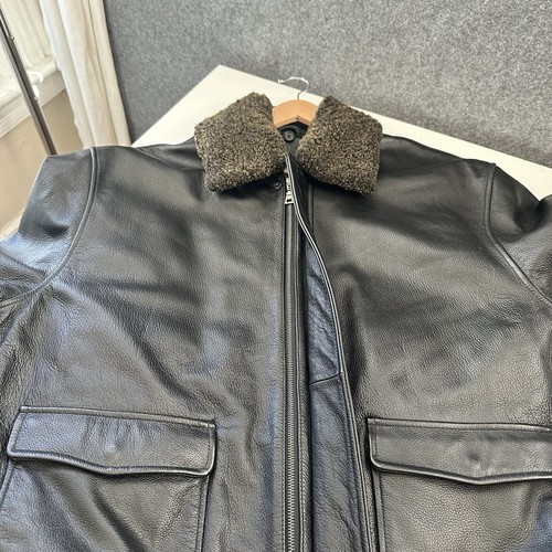 Jos A Bank Pebble Leather Bomber Jacket Men’s L Fur Collar Zip Out Lining $550 - Picture 7 of 24