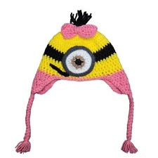 Handmade Crochet Minion Winter Hat With Pink Accents - Kids Size girls