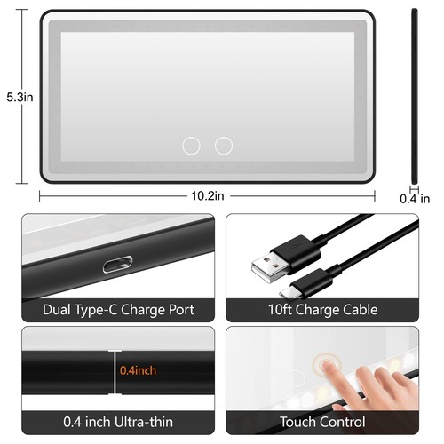 Rechargeable Car Sun Visor Vanity Mirror with 60 LEDs & Dimmable Touch Screen - Picture 5 of 6