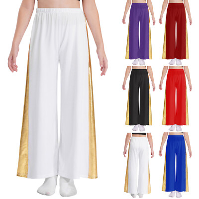 Kids Girls Dancewear Yoga Trousers High Waist Pants Elastic Waistband Costume