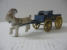 Cast Iron Goat Ram Pulling Express Cart Wagon - Blue Yellow