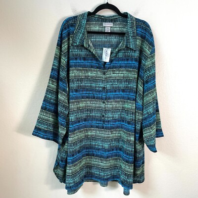 NEW Catherines Womens Plus 5X Button Front Tunic Top 3/4 Sleeve Blouse Shirt
