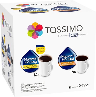 Tassimo Maxwell House Variety Pack (Morning Blend x 14 House Blend x 16) 249g