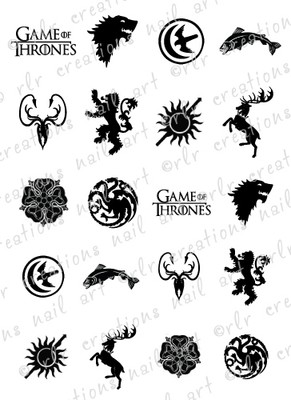 20 Nail Decals Game Of Thrones House Sigil Crests Water