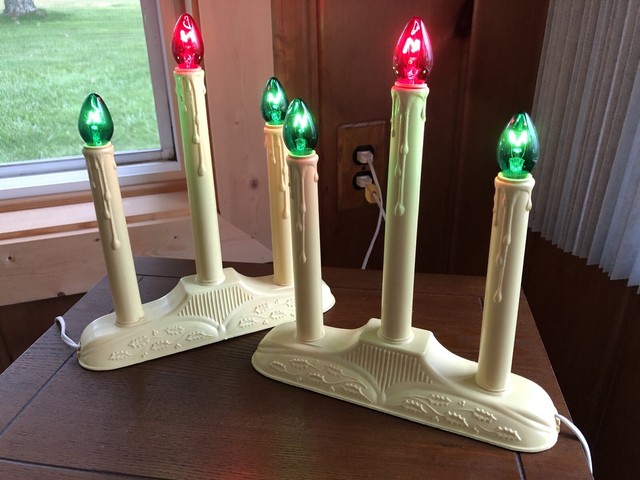 3 Light Candolier Candle Plastic Window Ivory Base Clear Bulbs Electric For Sale Online Ebay