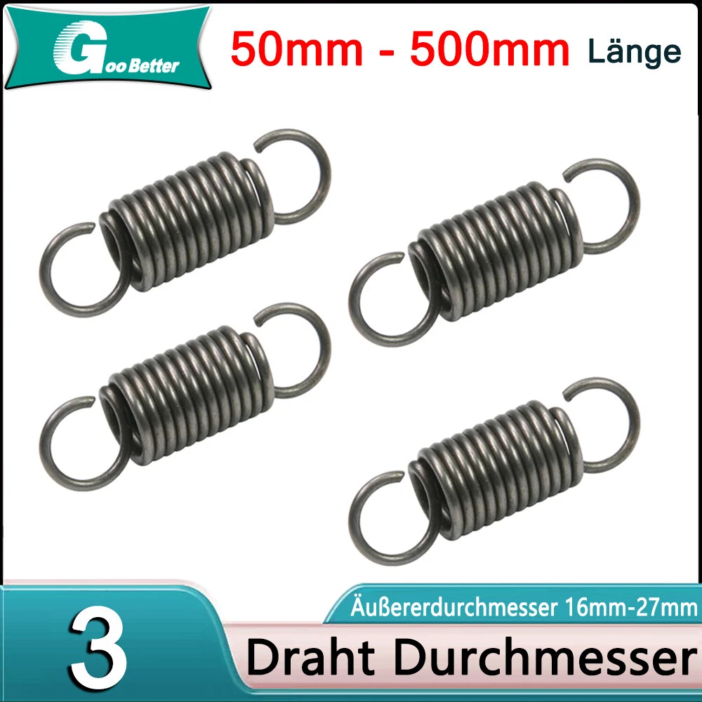Produktbild von Zugfeder Aus Federstahl – 1,4 Mm Drahtdurchmesser, 8 Mm Außen-Ø, 500 Mm Länge, Mit Doppelten S-Haken – Für Mechanische Systeme & Spannvorrichtungen – Hohe Elastizität & Festigkeit