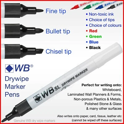 Whiteboard Marker Dry Wipe Pens ✔3 Tips ✔4 colours ✔Board Metal Glass Wipe Clean