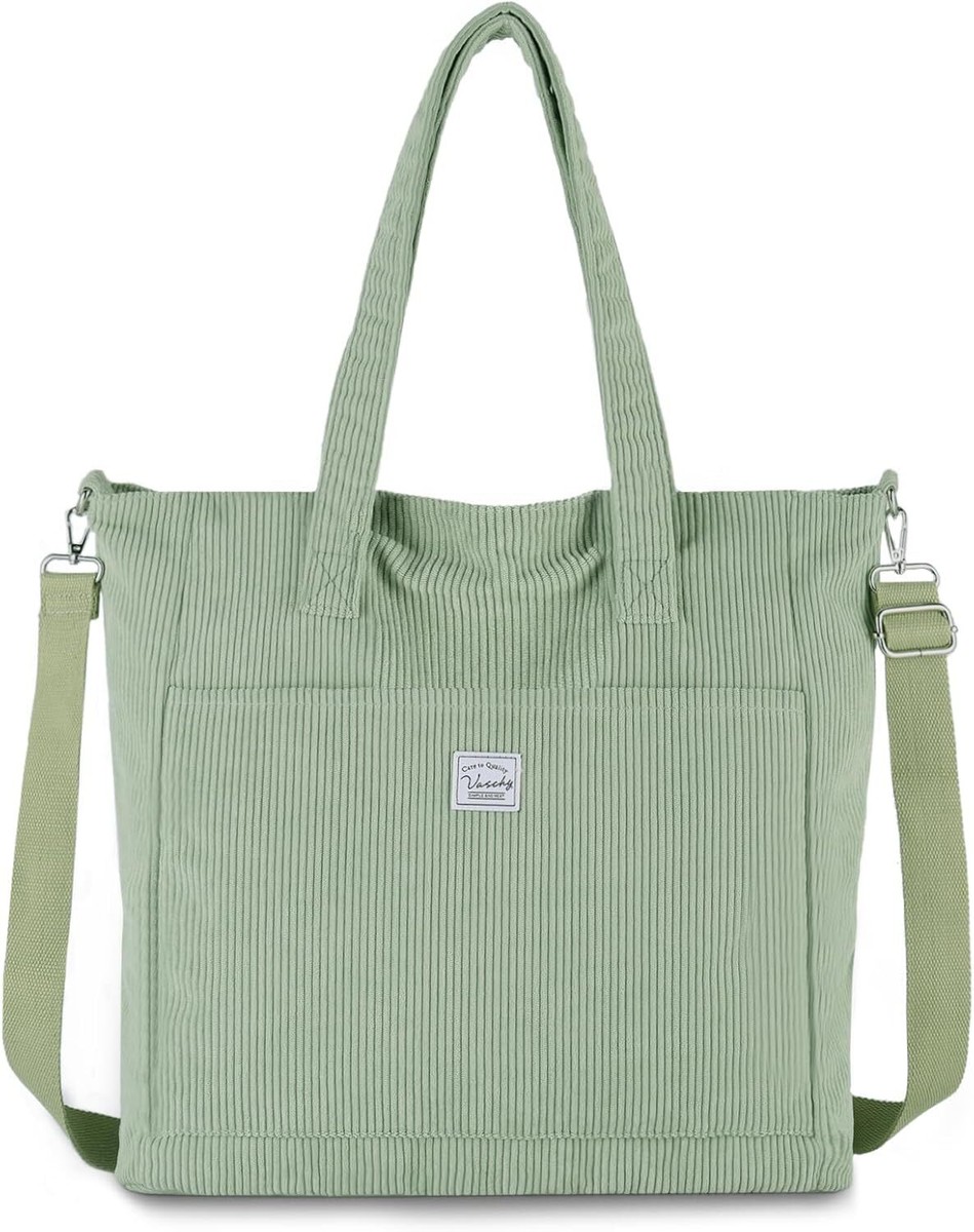 VASCHY Corduroy Tote Bag for Women,Casual Lightweight Large