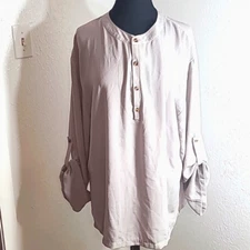 Light Beige Blouse with Brown Buttons, Size Large