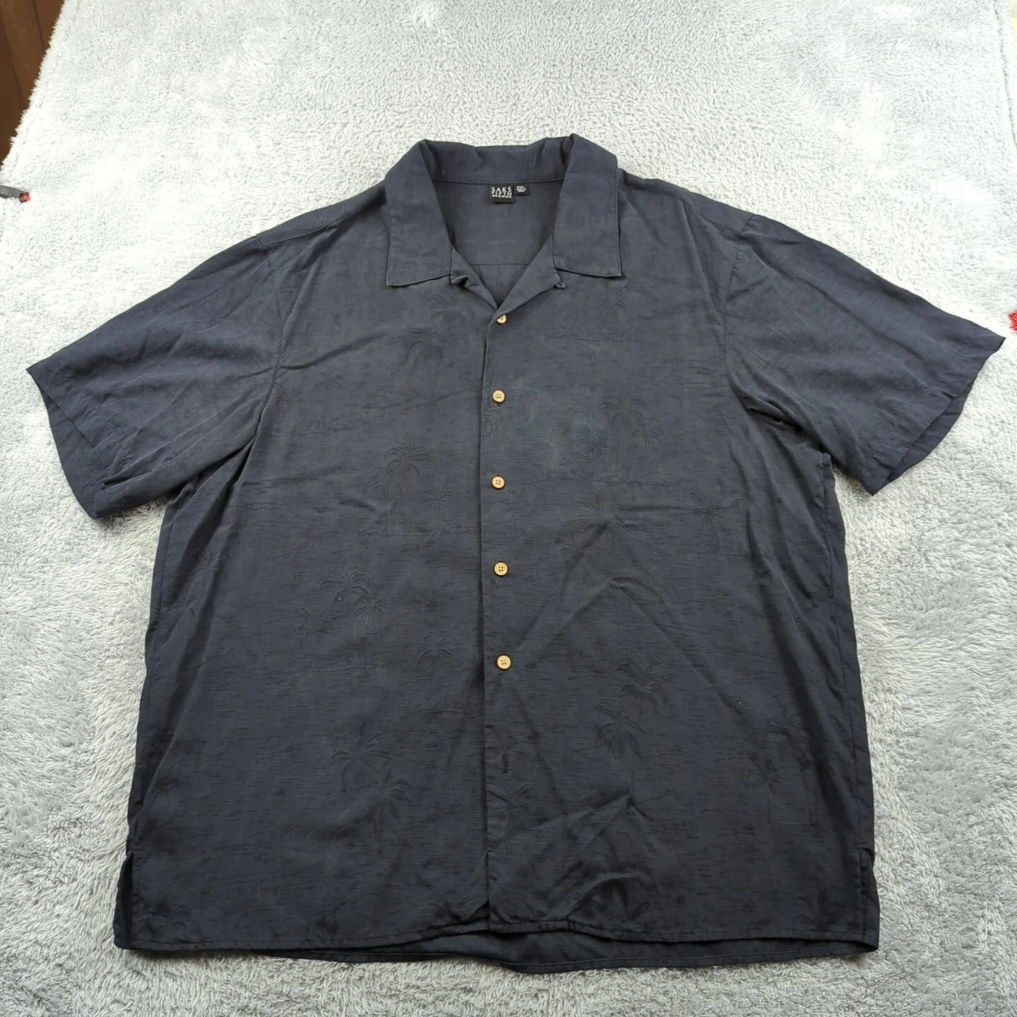 Saks Fifth Avenue Shirt Mens 2XL Black Camp Loop Collar 100% Silk Textured