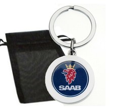 SAAB BLUE LOGO METAL KEYRING & GIFT BAG HIGH QUALITY