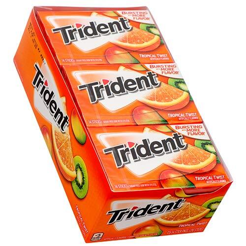 Nuevo 373827 Trident Gum Tropical Twist 14 palos (paquete de 15) gomas baratas al por mayor