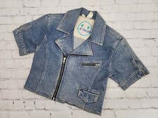 VINTAGE Original 90's LA Gear Cropped Denim Jacket LOGO Buttons Women s Size M