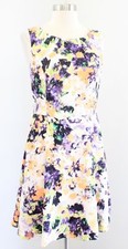 Maeve Anthropologie Neon Floral Printed Pebble Fit and Flare Dress Size 4 Orange