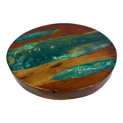 Signed Laurie Pall - Wood and Epoxy Lazy Susan Table Top -   Used To Be White  