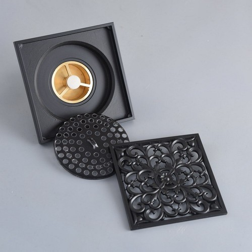 Black Brass Flower Floor Drain Square Bathroom Wet room Shower Drain mhr161 - Picture 3 of 6