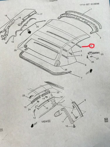 1998-2004 Corvette Convertible Top Bow # 2 Used GM # 88953872 (G-6) - Picture 2 of 5
