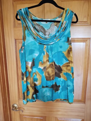 #ad CALVIN KLEIN Blue Black Tank Top Sleeveless Polyester Stretch LARGE $10.20