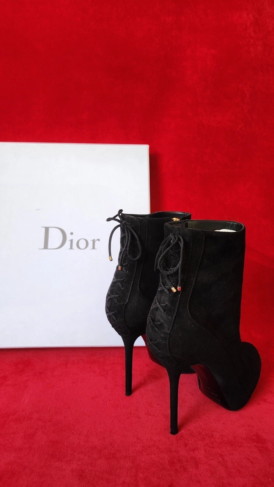 Rare bottes cheville corsetées en daim noir Christian Dior taille 40