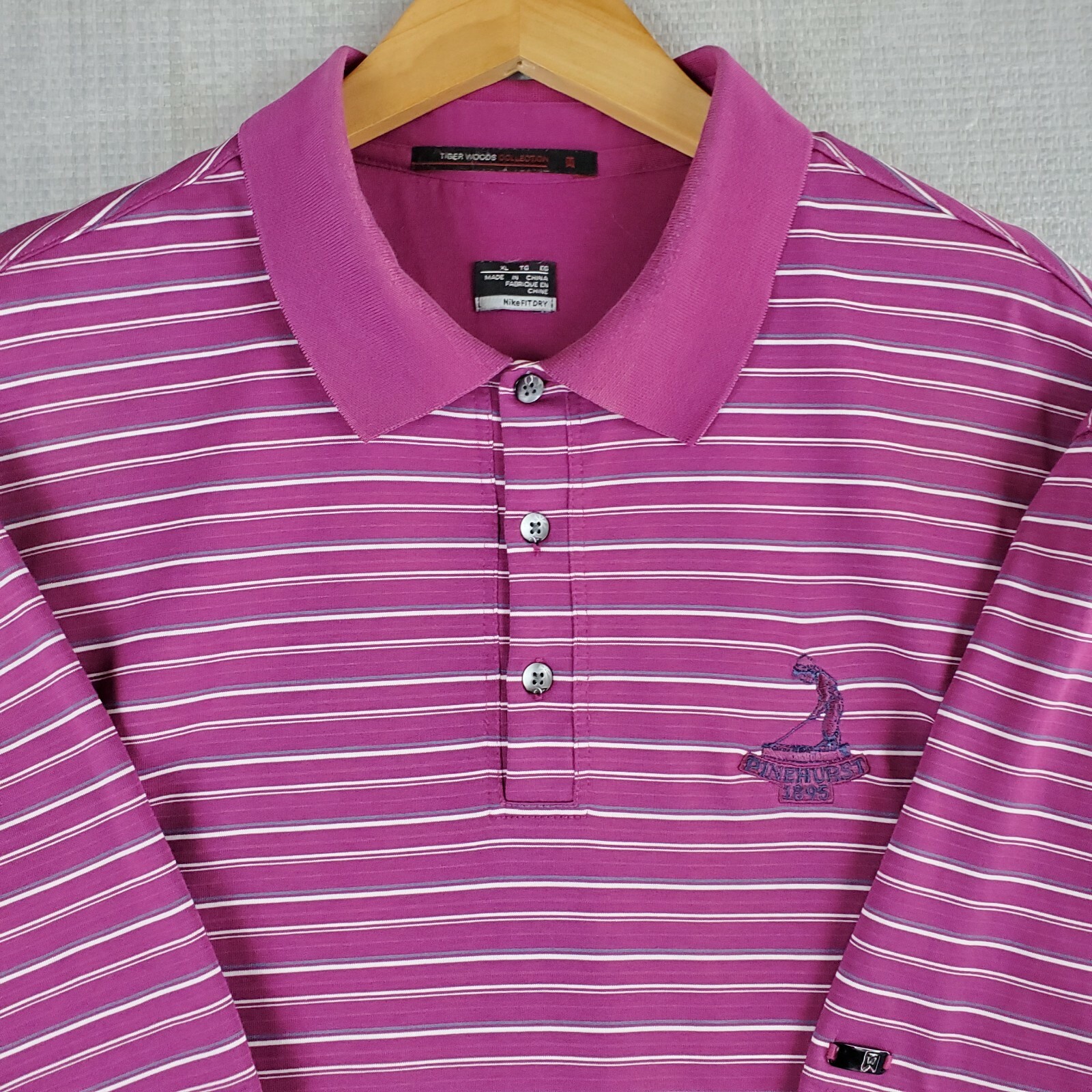 NIKE Tiger Woods Pinehurst XL Magenta Striped Golf Shirt image 8
