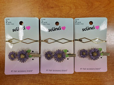 3 Pks of 2: Scunci Bobby Pins Purple Flowers  Diamond Shape 0B-1492 