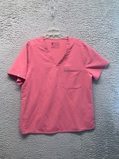 FIGS Scrub Top Womens XXL Solid Med Pink Pocket Logo Medical Short Sleeve V Neck