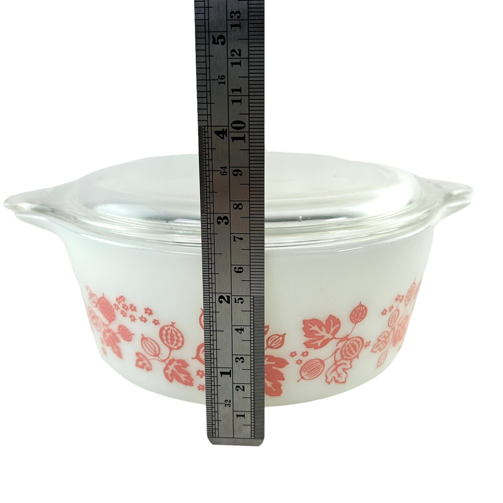 vtg pyrex pink white gooseberry nesting casserole set w/lids (3) 473