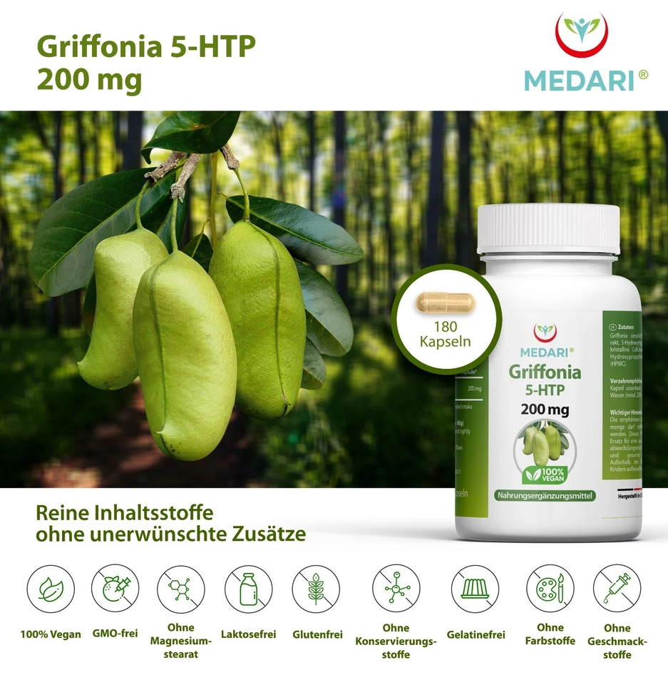 5-HTP aus Griffonia simplicifolia  Griffonia Extrakt 180 Kapseln ? 200mg - Bild 4 von 4
