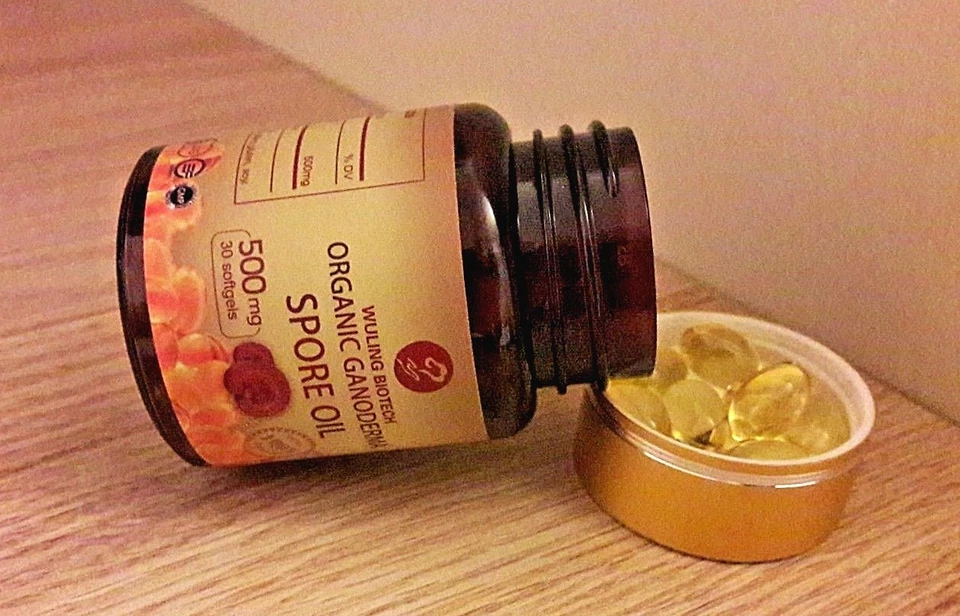 Ganoderma orgánico, aceite de esporas de Reishi 100 % puro 30 x 500 mg cápsulas blandas Foto 3 de 4