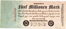 1923 Germany Hyper Inflation 5 Million / 5.000.000 Mark Banknote