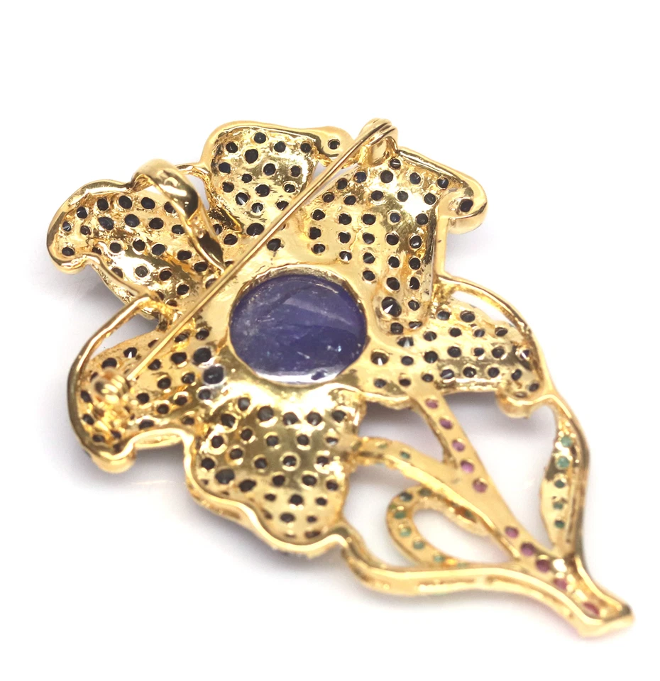 14 mm. Blue Tanzanite, Sapphire, Ruby & Emerald Brooch Silver 925 Sterling - Image 4 of 4