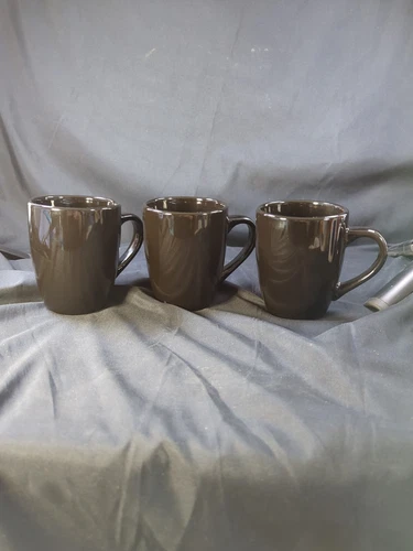 Set Lot of 3 New Royal Norfolk Shiny Sleek Black 12oz Tasse Stoneware Mugs 4"