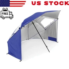 8-ft SPF 50+ Sun and Rain Canopy Umbrella Blue Outdoor Camping Umbrella Shelter