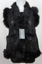 Short Women 100% Shearling Leather Sheepskin Long Haired Toscana Fur Vest Jacket