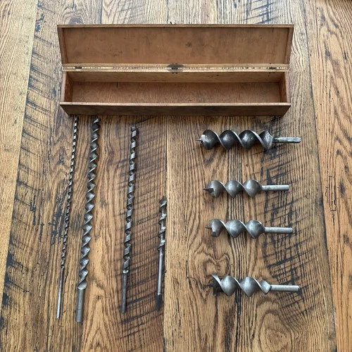 LOT OF 8 VINTAGE AUGER BRACE DRILL BITS BIT Various WIDTHS & Lengths