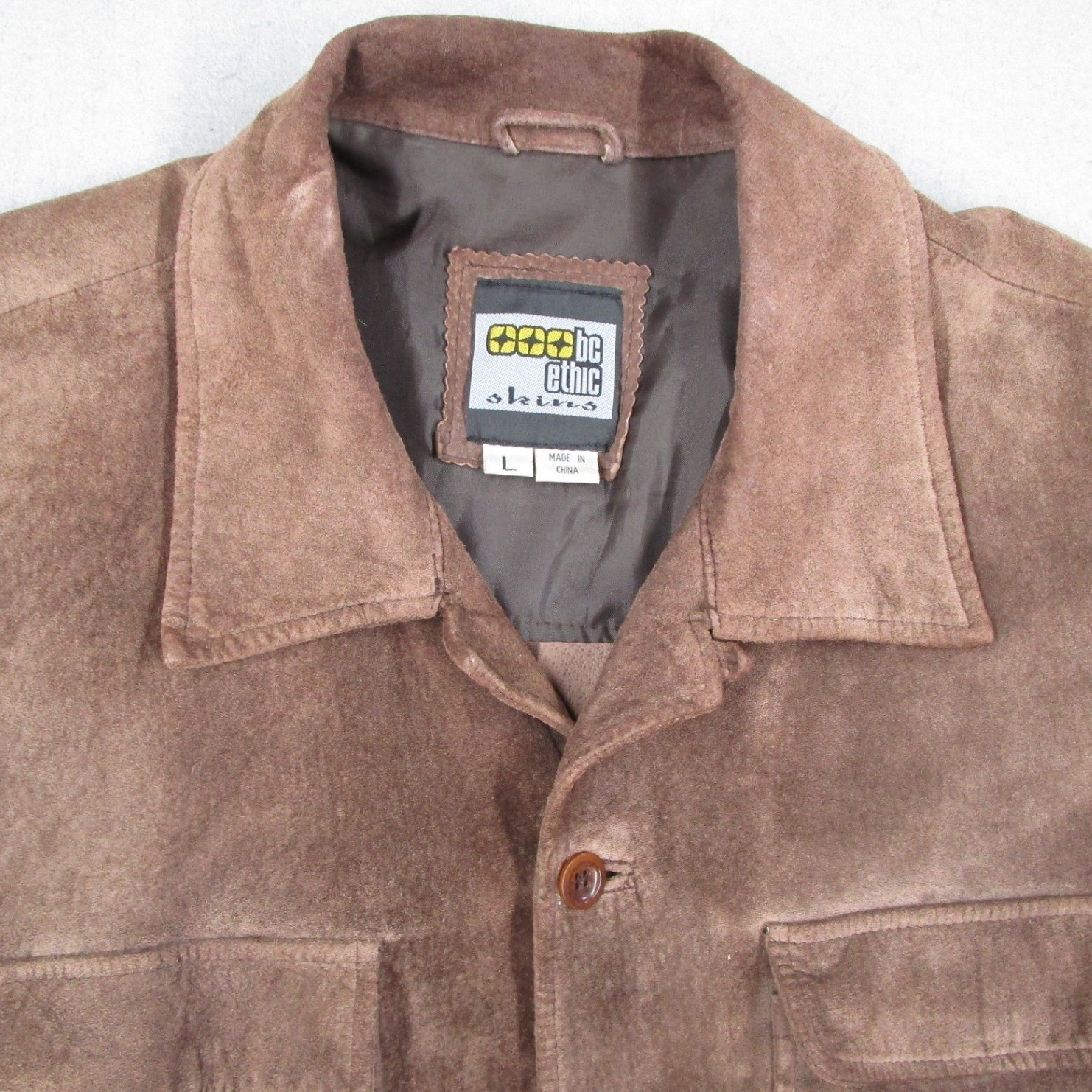 BC Ethic Skins Mens Brown Suede Leather Button Front Shirt Jacket Large Y2K - second product detail image