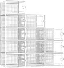12x Stackable Foldable Boxes Trainers Organiser Clear Plastic Shoe Storage white