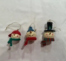 Set of 3 Vintage Hallmark Snowman Head Christmas Ornaments-Stewie, Jimbo, Artie